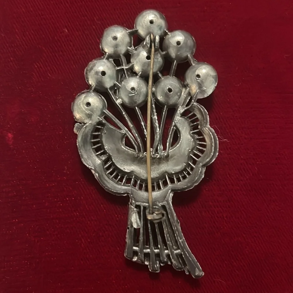Vintage Green Crystal Silver Brooch